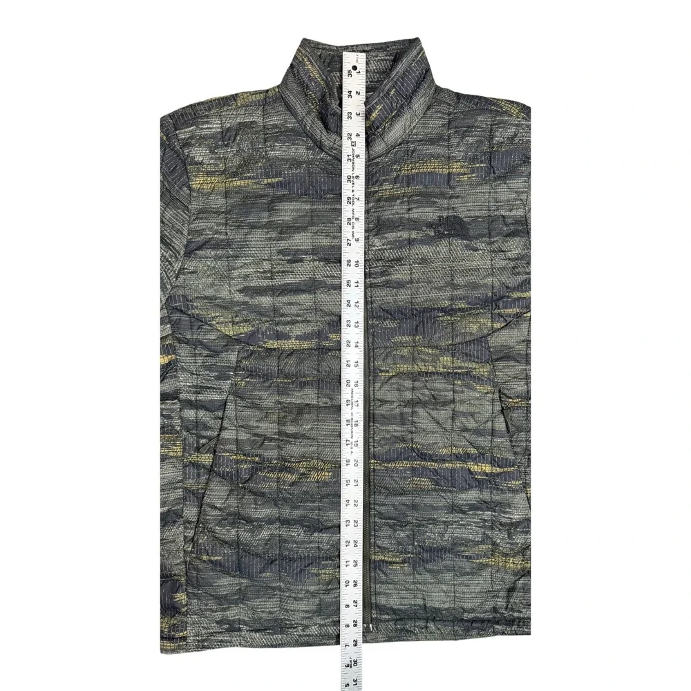 The North Face Mens Thermoball Eco Puffer Jacket Grey Yellow Glitch Print Size M